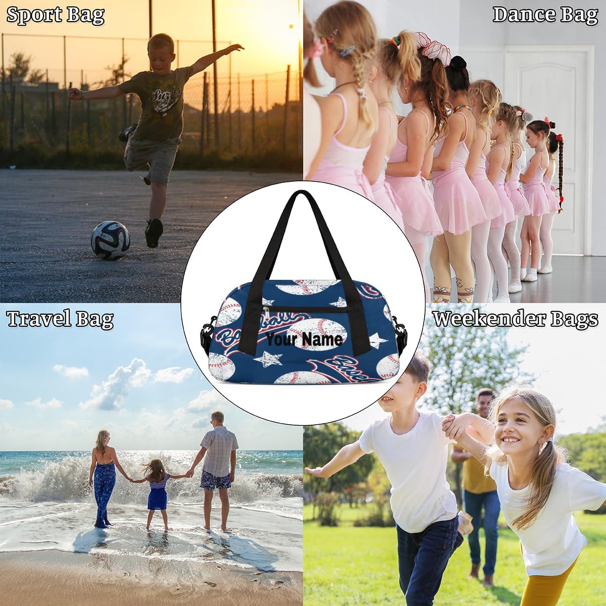 Personalized Creative Baseball Sport Duffel Bag Custom Name Kids Gym Bags Carry On Travel Bag Weekender Overnight Bag for Boys Girls Teens
