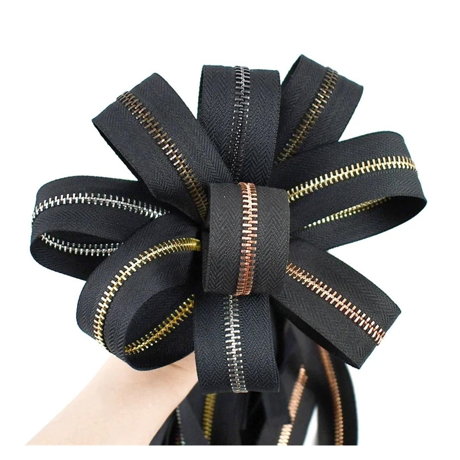 Cremalleras metálicas for bolsos, 1/2/3/4/5 yardas, 3#5#, costura, cremallera, abrigo deportivo, chaqueta, Kit de reparación cremalleras, accesorios ropa DIY(BlackRoseGold,5Yards,No5)