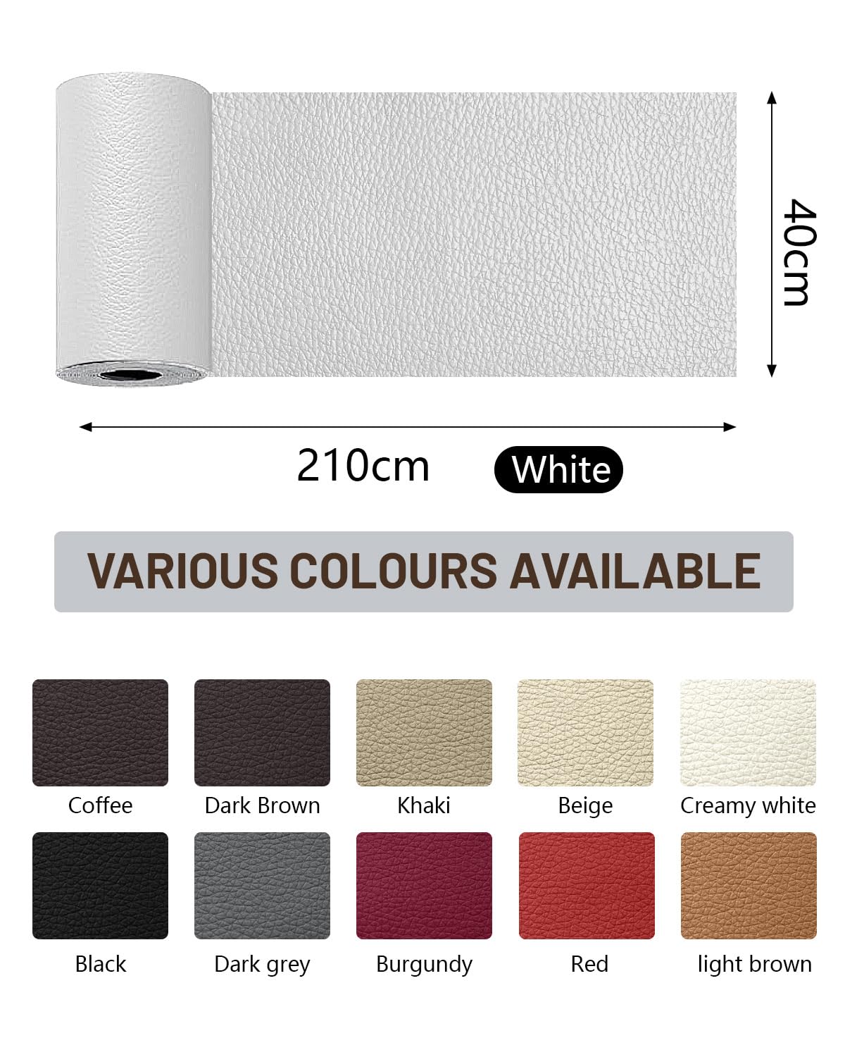 BOUYEER Pelle Adesiva per Riparazioni, 40x210 CM ecopelle toppe adesive per tessuti, Set Riparazione Ecologico & Senza Odori per Mobili/Divano/Sedili Auto/Borse/Restauro, Bianco