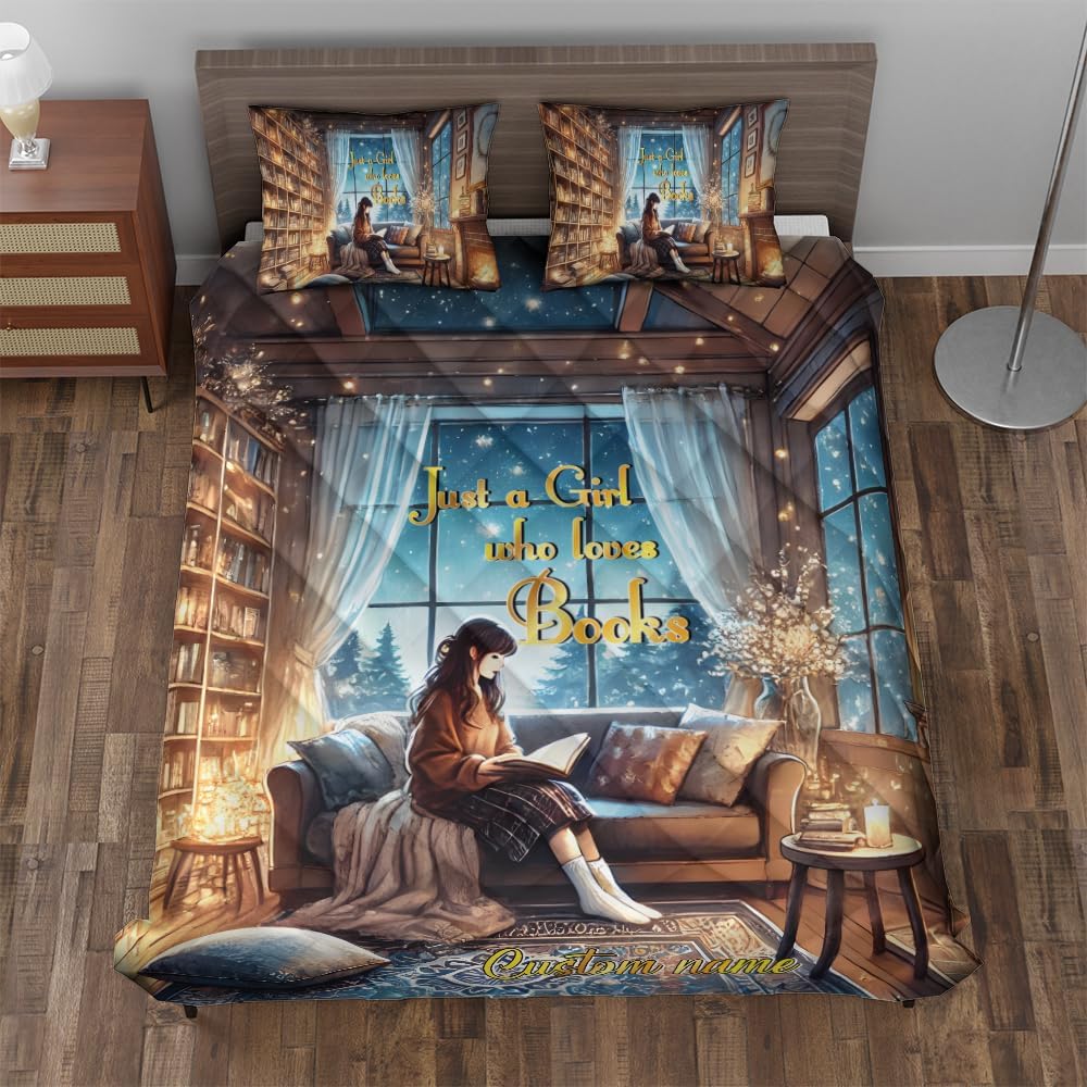 ThuhaTree Store Personalized Girl and Book Quilt Bedding Set – Girl and Book Theme for Lovers