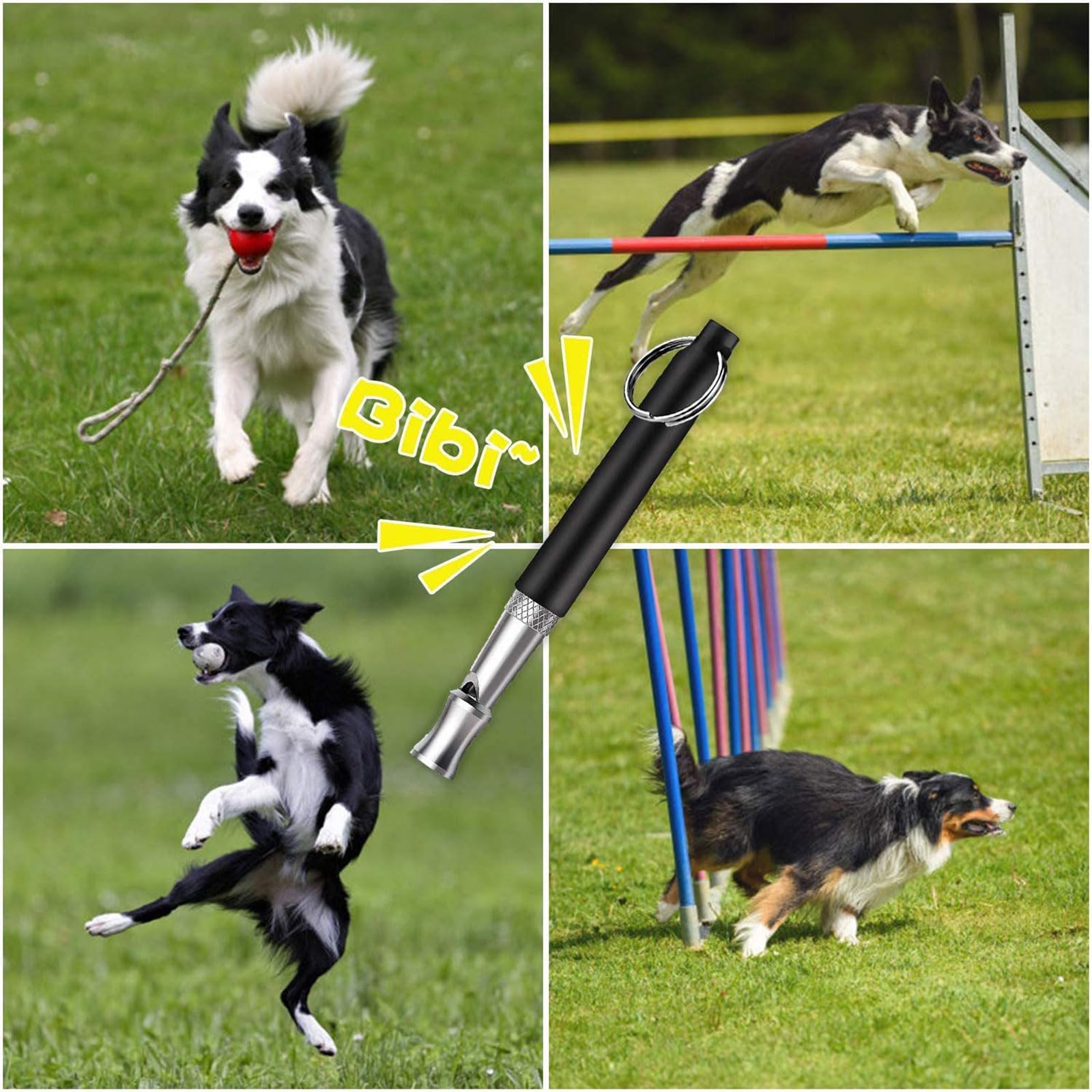 Sifflet pour chien à haute fréquence silencieux - Accessoire anti-aboiement ultrasonique avec cordon - Sifflet réglable pour toutes les races - Noir
