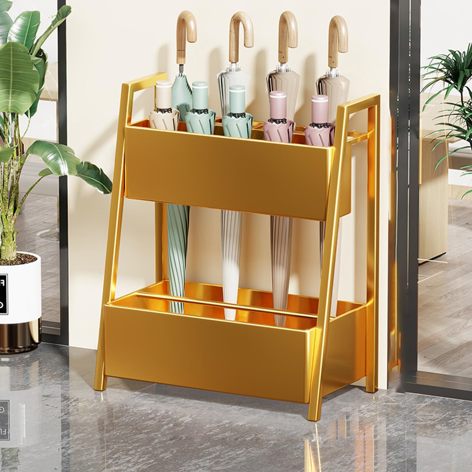 DFGHNBVC Heavy-Duty Commercial Umbrella Stand With Drainage - Perfect For Hotel Lobbies, Offices, And Home Entryways - Stylish Functional Outdoor Patio Accessory,Gold-40Cm/15.7In