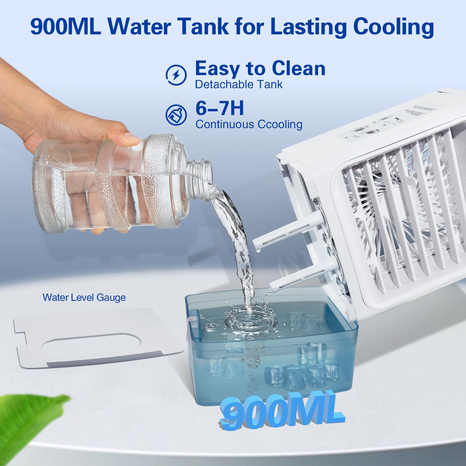 Aire acondicionado portátil, 3 velocidades de viento con modo de niebla helada, unidad de CA portátil, tanque de 30.4 fl oz, ventilador evaporativo de aire soplado, mini ventilador de 4