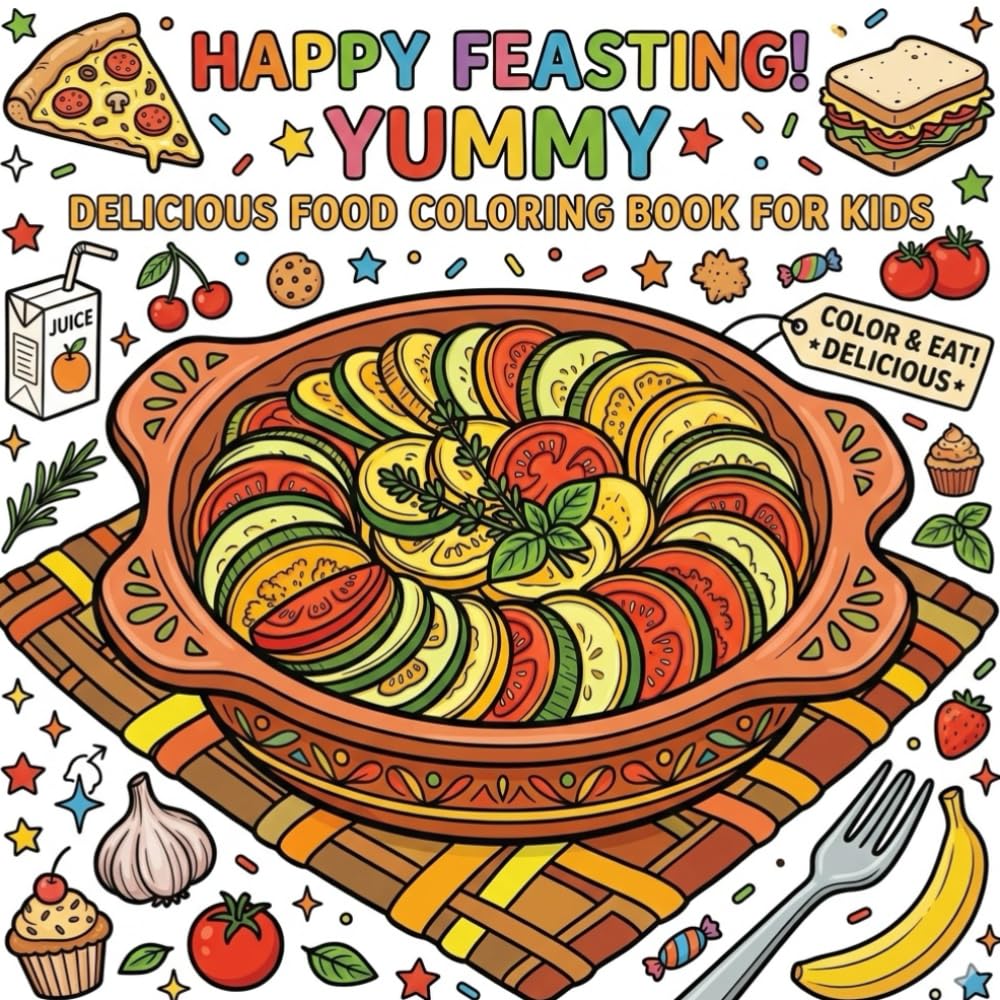 Happy Feasting!: Yummy and delicious food coloring book for kids and adults