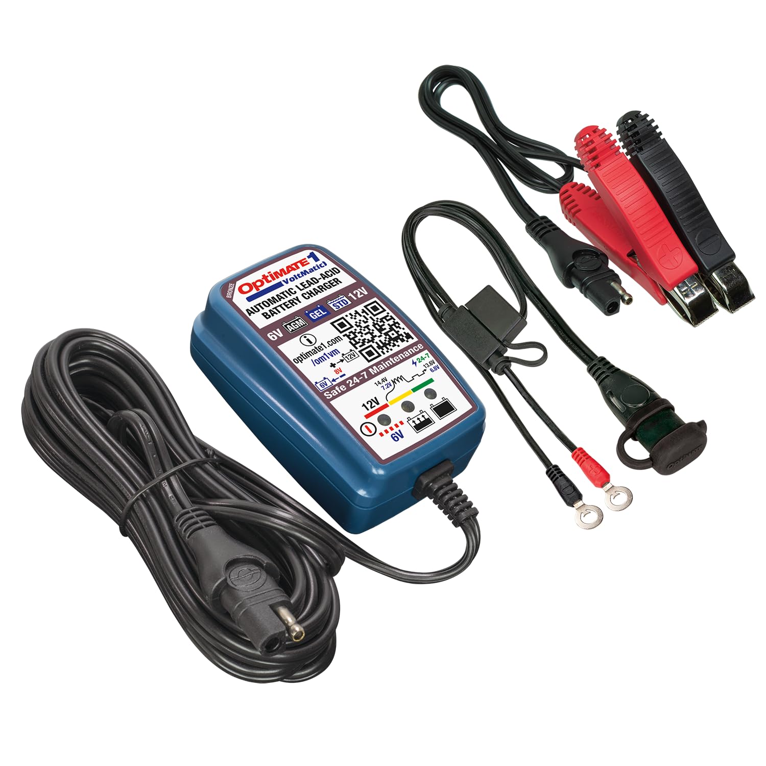 Optimate 1 VoltMatic Chargeur et Mainteneur de Batterie 6V/12V – Automatique à 4 Étapes (0.6A) – pour Batteries au Plomb 6V & 12V (STD. AGM. Gel) – Intelligent et Sûr