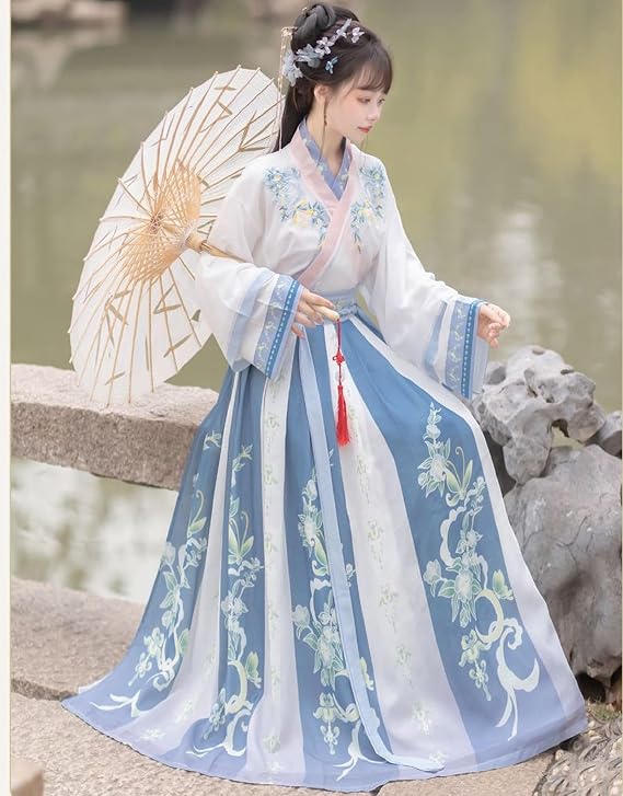 Chinese Hanfu Women Tulle Chiffon Loose fitting Dress Ancient Traditional Clothing New Year's clothing