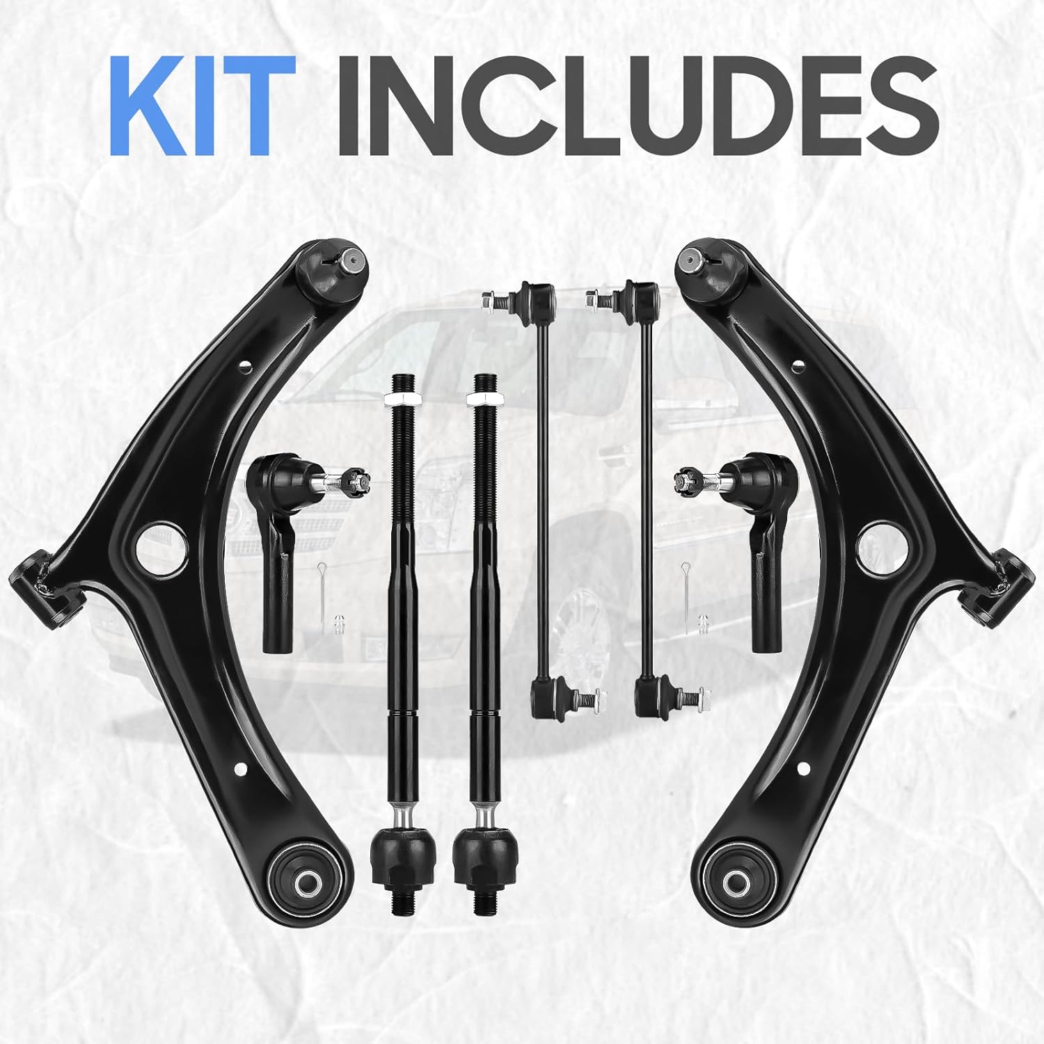 Front Lower Control Arms w/Ball Joint Sway Bar Tie Rods Replacement Suspension Kit for 2009-2012 Dodge Caliber, 2007-2017 Jeep Compass, 2007-2017 Jeep Patriot (8pc)