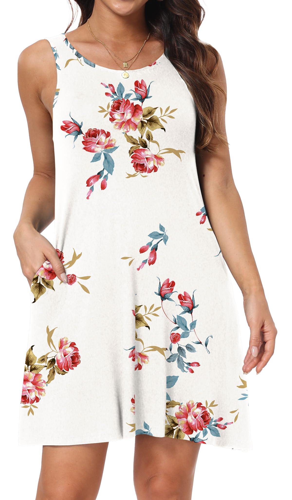 Short/Long Sleeve Women's Cold Shoulder Dress with Pockets Casual Swing T-Shirt Dresses