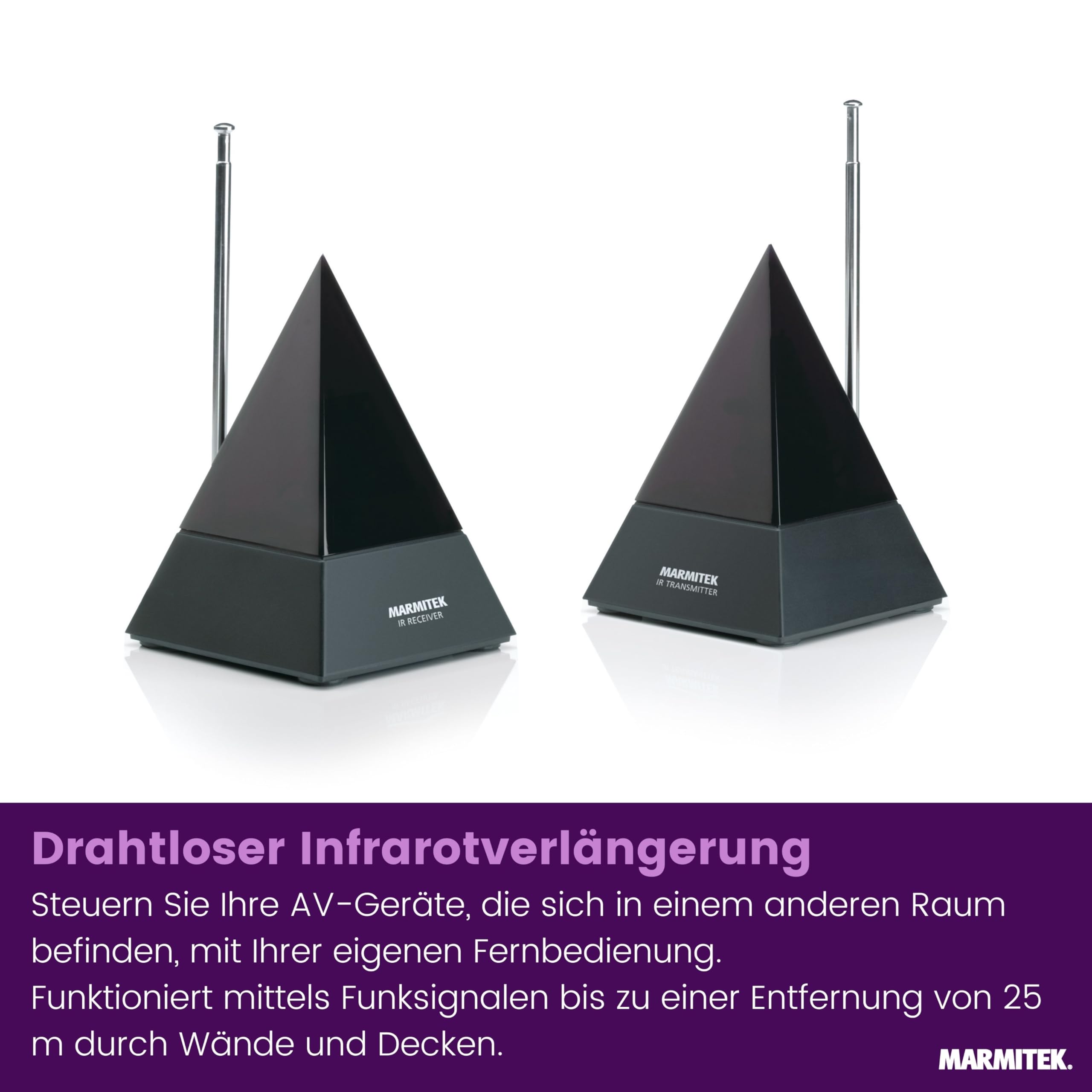 Infrarot Extender - Marmitek Powermid XL - Steuern Sie Ihre AV Geräte mit diesem IR repeater drahtlos von einem anderen Raum aus - Funktioniert garantiert mit allen Fernbedienungen | Geräte in anderem Raum durch Wände bedienen, Plug & Play, RF bis 25 m im
