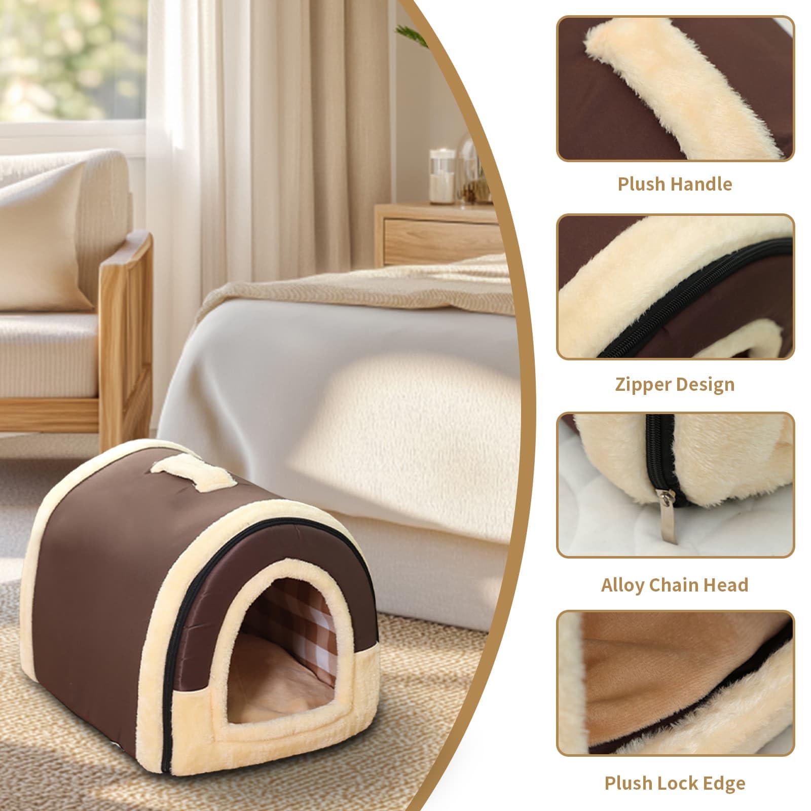 Cat Bed Small Dog Bed, Pet House for Autumn and Winter Portable Handle Pet Bed - Image 4