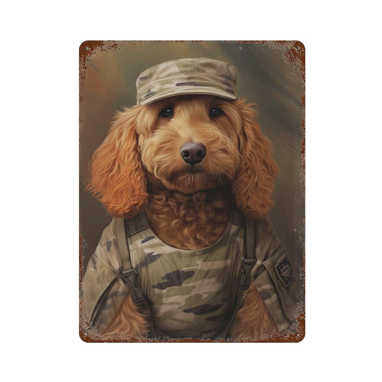 Garage Style Goldendoodle Soldier Vintage Rust Metal Sign 15.7"x11.8", Industrial Home Decor for Bar And Workshop