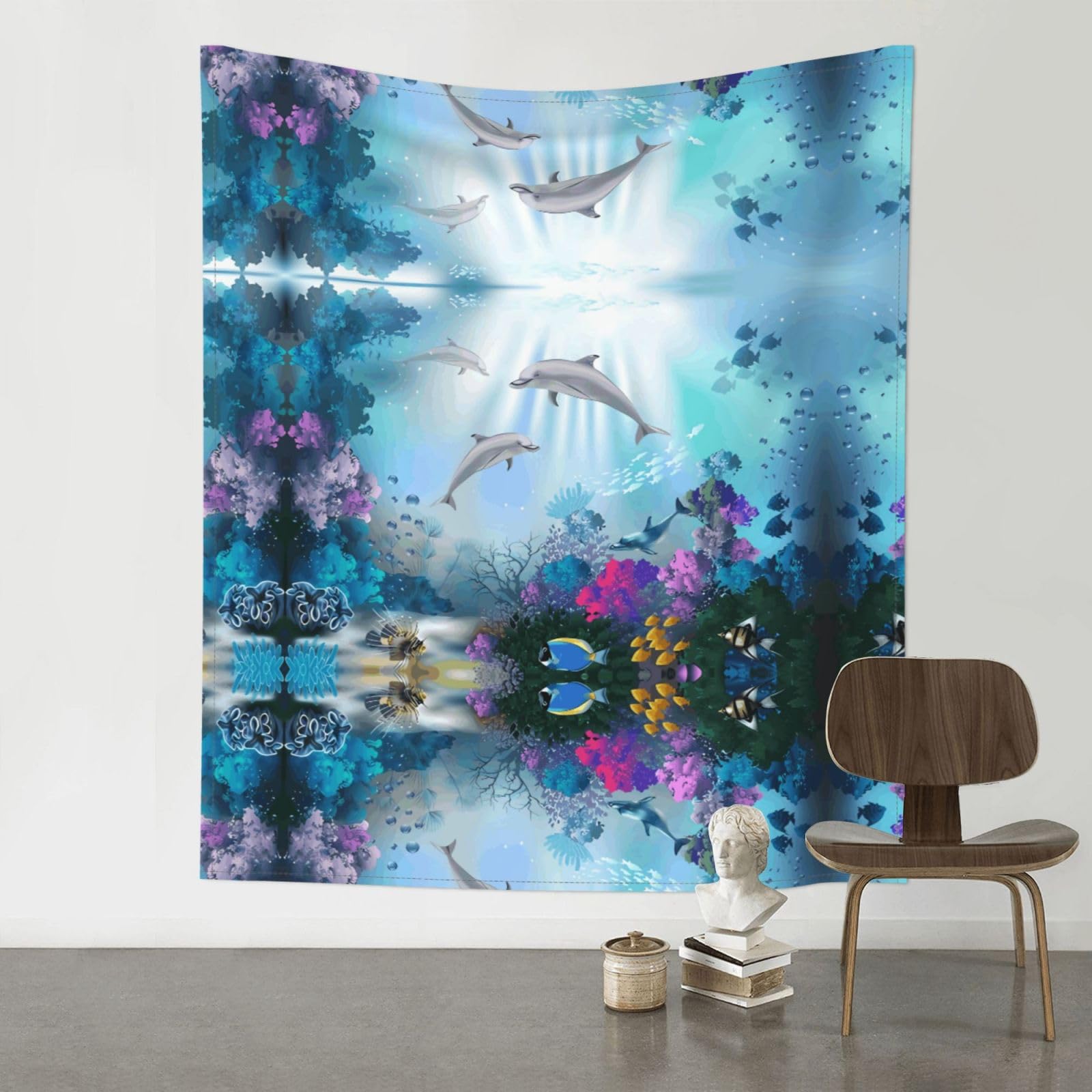 YYHHAOFA Blue Ocean Underwater Fish Prints 60x51in Wall Tapestry – Durable Polyester Throw for Dorm, Beach, & Home Decor