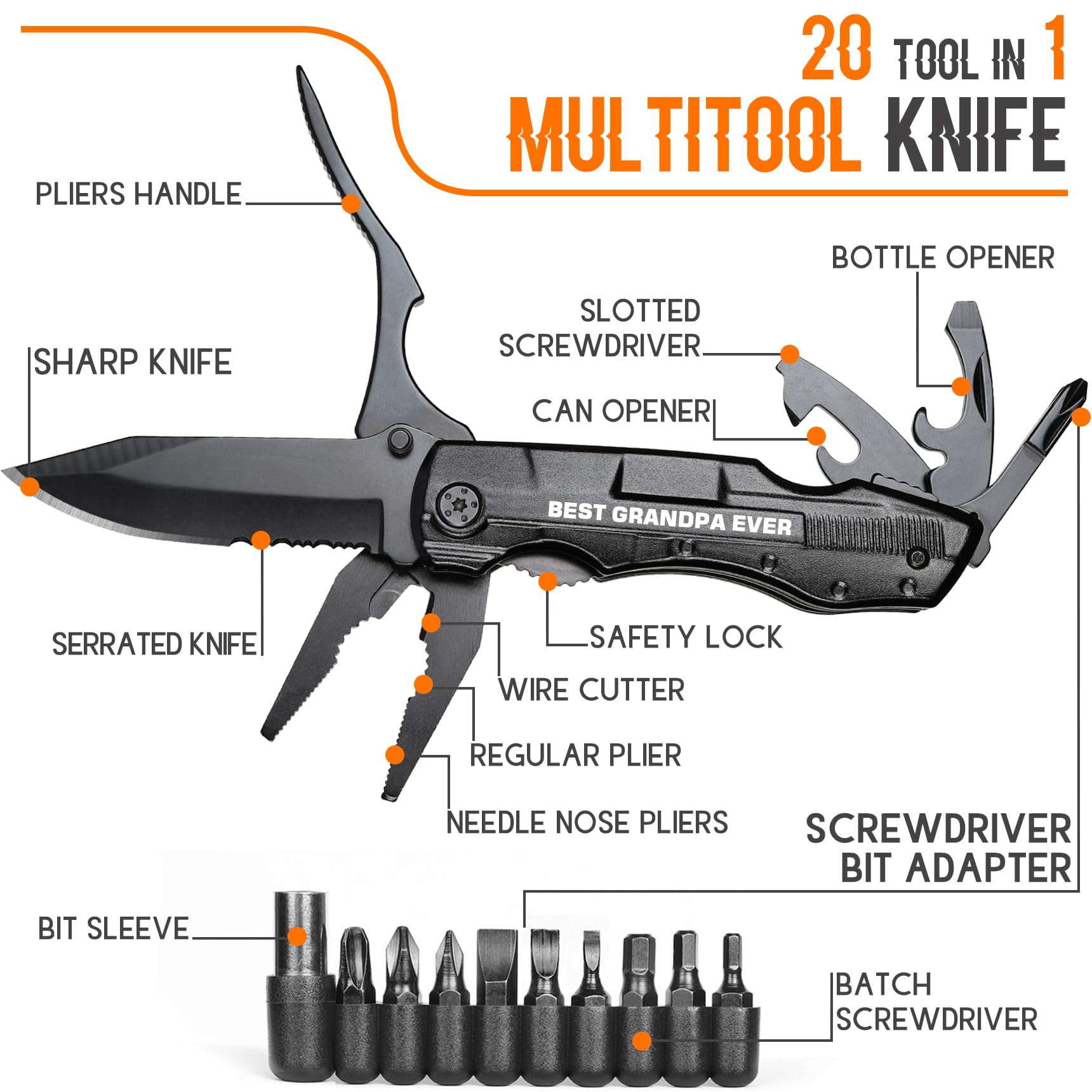Grandpa Gifts, "BEST GRANDPA EVER" Multitool Knife, Stocking Stuffers for Grandpas, Grandpa’s Christmas Birthday Gifts Idea for Grandfather, Grandpa Fathers Day Gift, Grandpa’s Gift