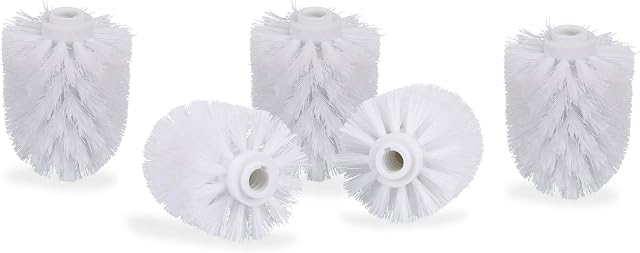 Relaxdays Set of 5 toilet brush heads, loose toilet brushes, 12 mm thread, replacement brush head diameter 7 cm, white