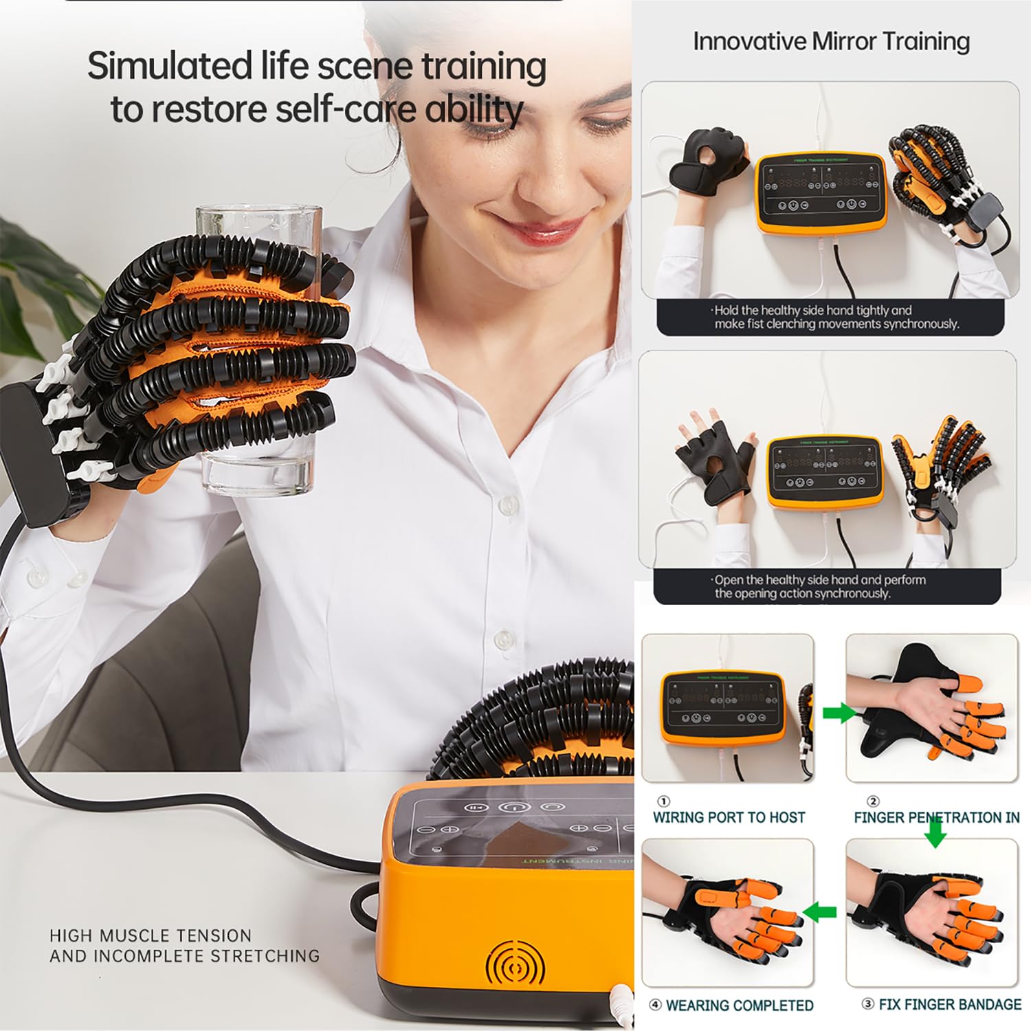 Guante De Robot De RehabilitacióN Modo De Dos Manos, Para Ejercicios De Dedos Ayudan Con El Entrenamiento De ExtensióN De Dedos, Entrenamiento De Manos Guante FéRula Para Dedo-Left and Right Hand||XL