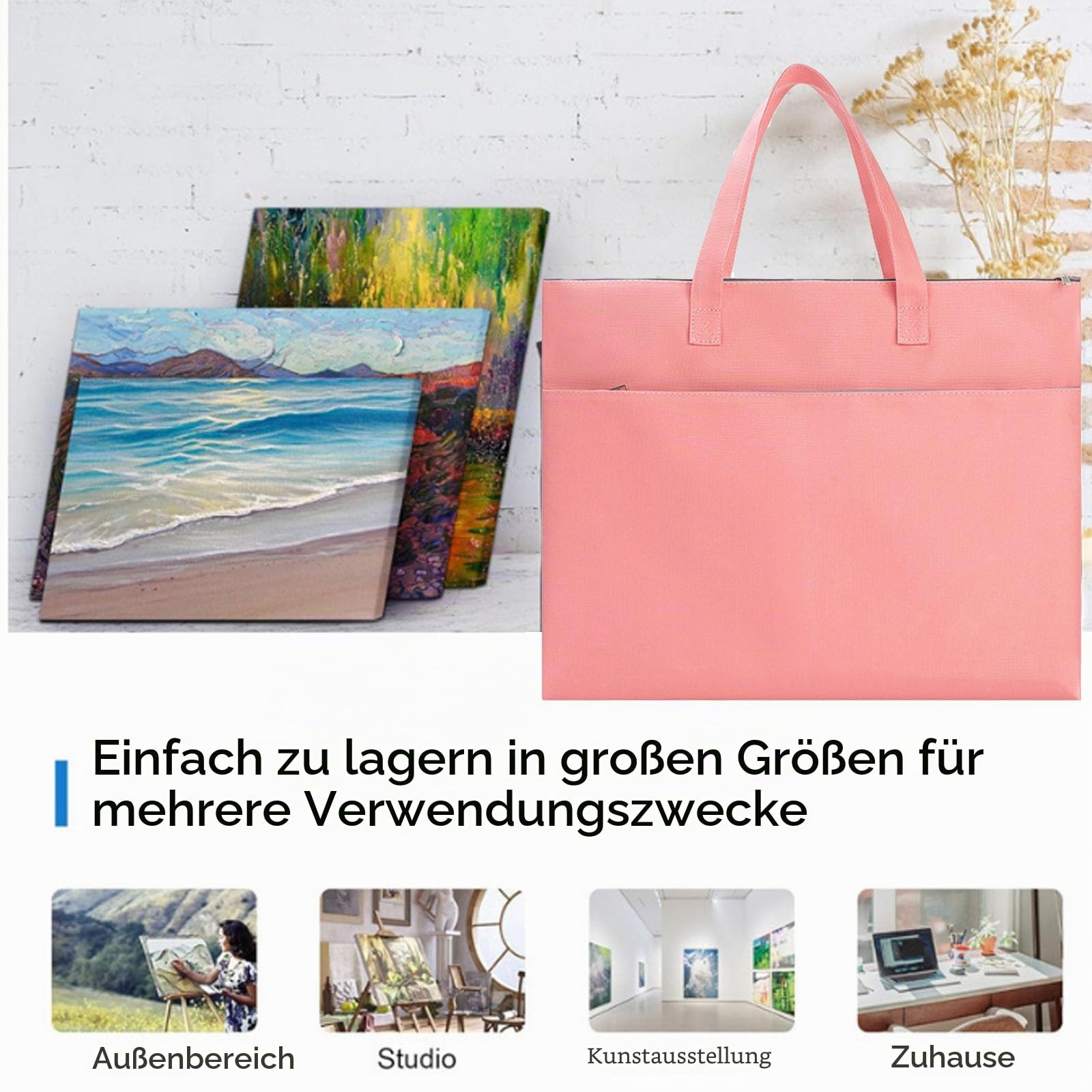 2 x A3-Kunst-Portfolio-Koffer, Künstler-Tragetasche, Wasserdichte Malmappe, Zeichentafel, Aufbewahrung, Tragetasche, rose, 47 x 36cm (A3-Größe)