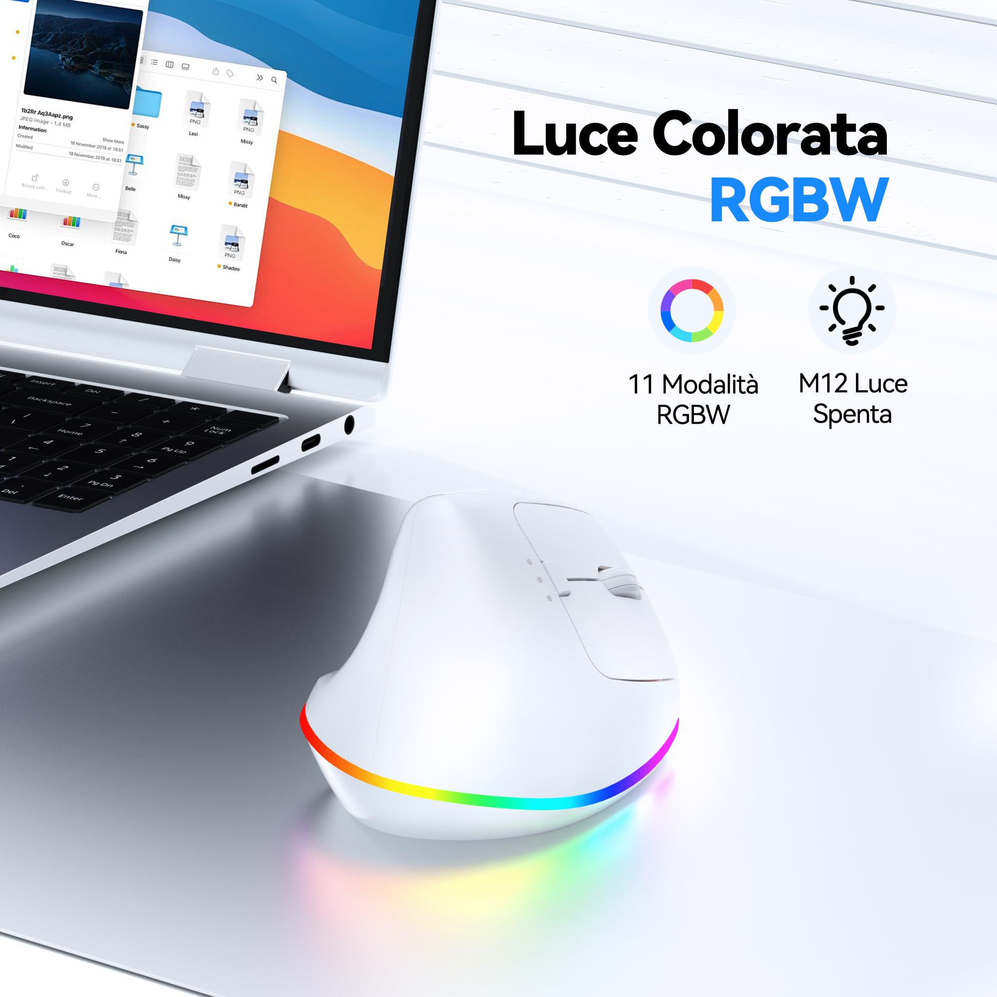 TECKNET Mouse Ergonomico Wireless, Mouse Verticale Ricaricabile, Mouse Bluetooth+ 2,4 GHz, Mouse Wireless Silenzioso, 4800 DPI Regolabili, 6 Pulsanti, RGB Chroma, Compatibile con PC/Windows/Mac