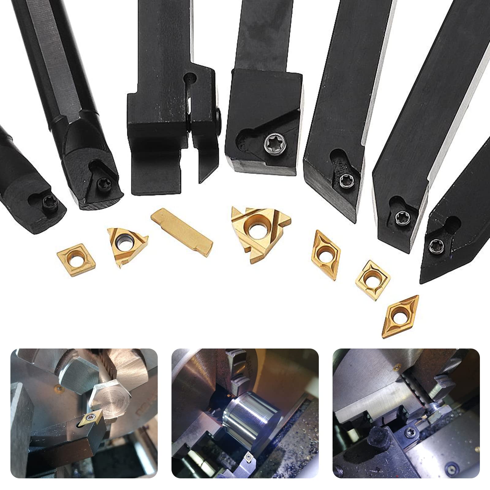 Insertos Carburo Para Torno,Juego De Herramientas De Roscado De Torno De Insertos De Torneado De Carburo De 7 Piezas De 12 MM,Juego De Torno Eje,Herramientas De Ajuste De Barra Perforación