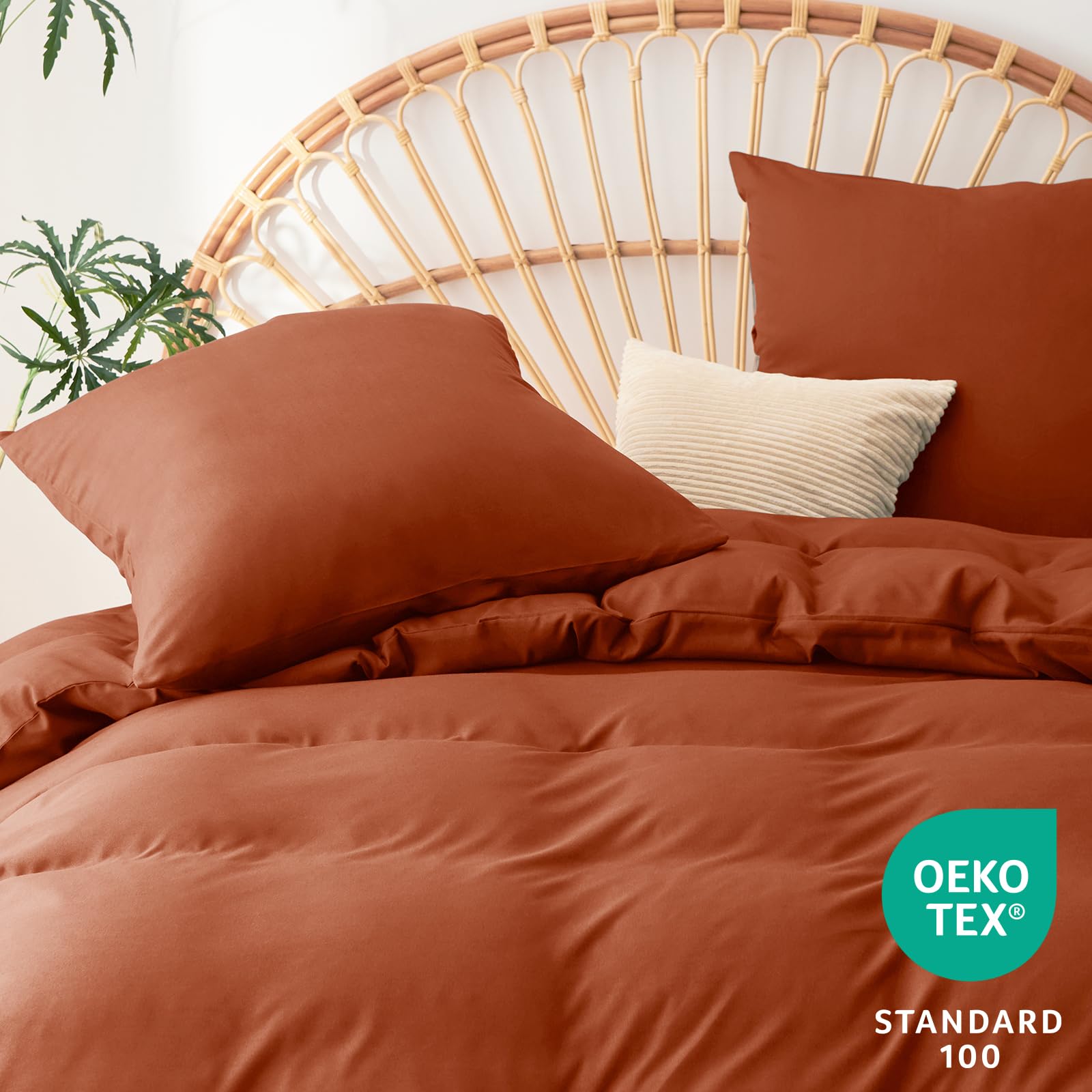 WAVVE Set di biancheria da letto 155 x 220 cm, 3 pezzi, terracotta, copripiumino 155 x 220 cm, 2 federe 80 x 80 cm, in microfibra con chiusura lampo