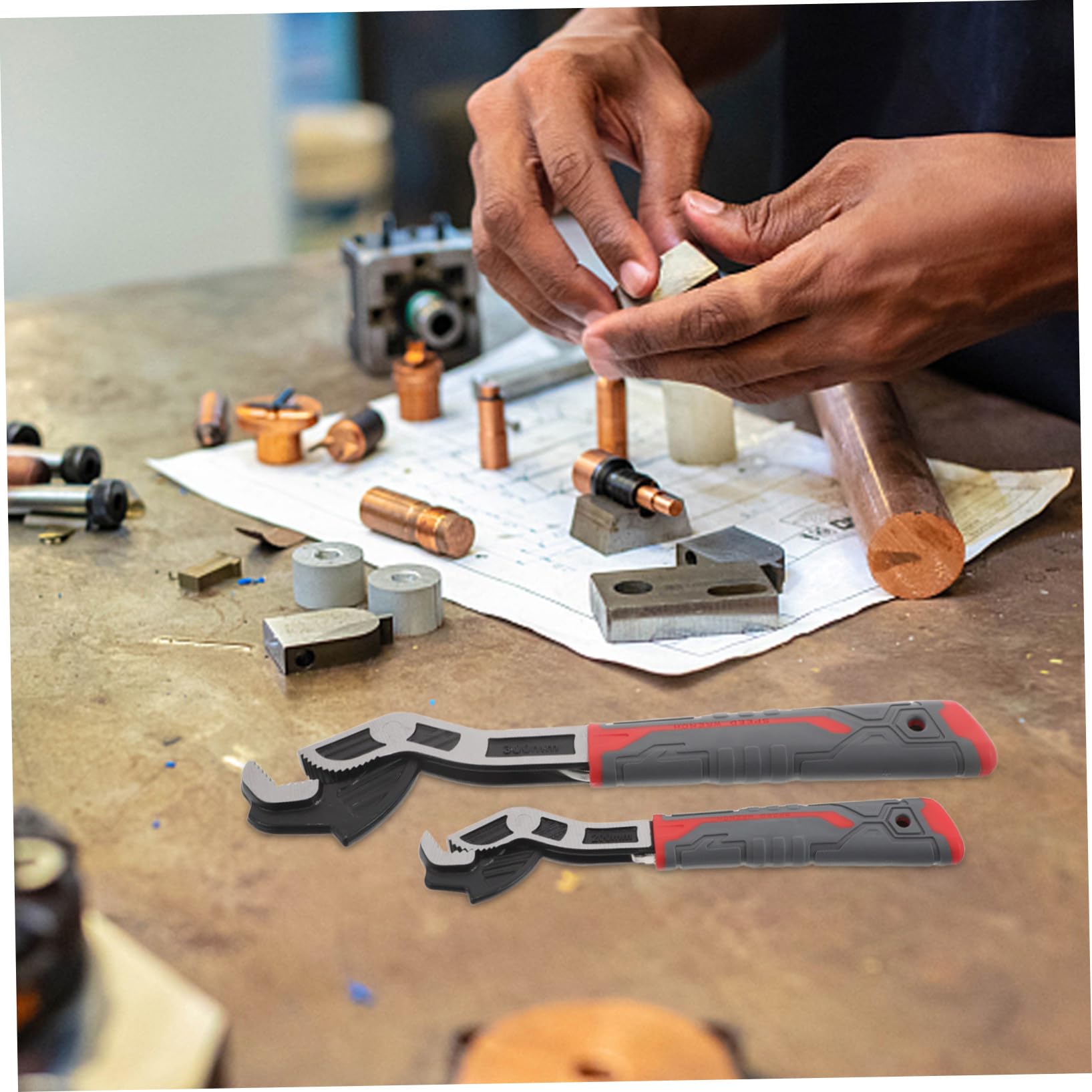 WOONEKY Chiave Autoserrante a Cricchetto, Apertura Ampia, 2 Pezzi | Acciaio Legato, Design Multifunzione, per Lavori e Riparazioni, Meccanismo di Bloccaggio Automatico