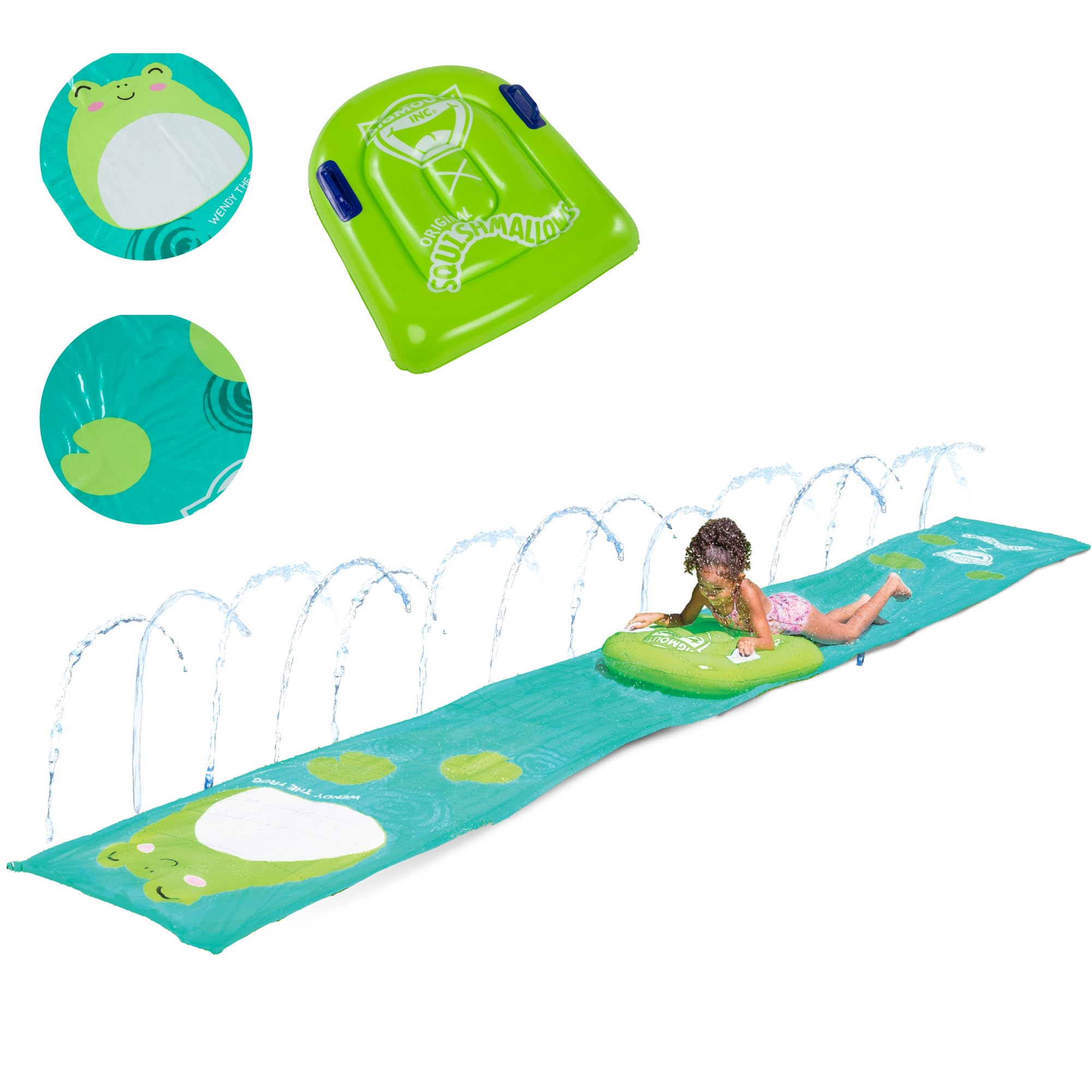 BigMouth x Squishmallows Wendy The Frog Lawn Water Slide, Includes Surf Glider, Outdoor Splash Toy for Backyard Lawn or Park - 18 Feet