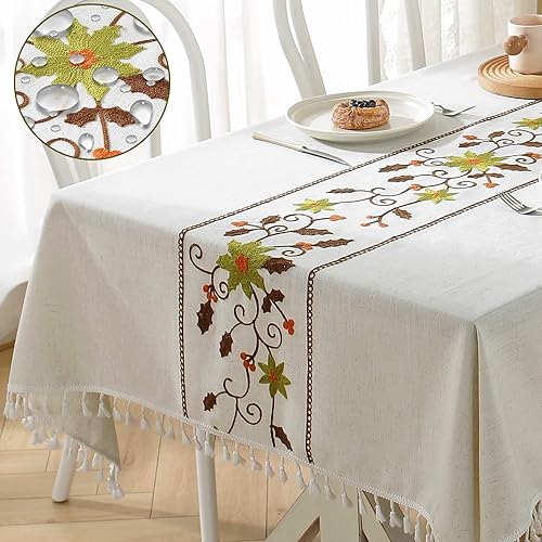 TEWENE Mantel resistente al agua, mantel de lino bordado sin arrugas, mantel rectangular para cocina y comedor (rectangularoblongo, 55 x 102