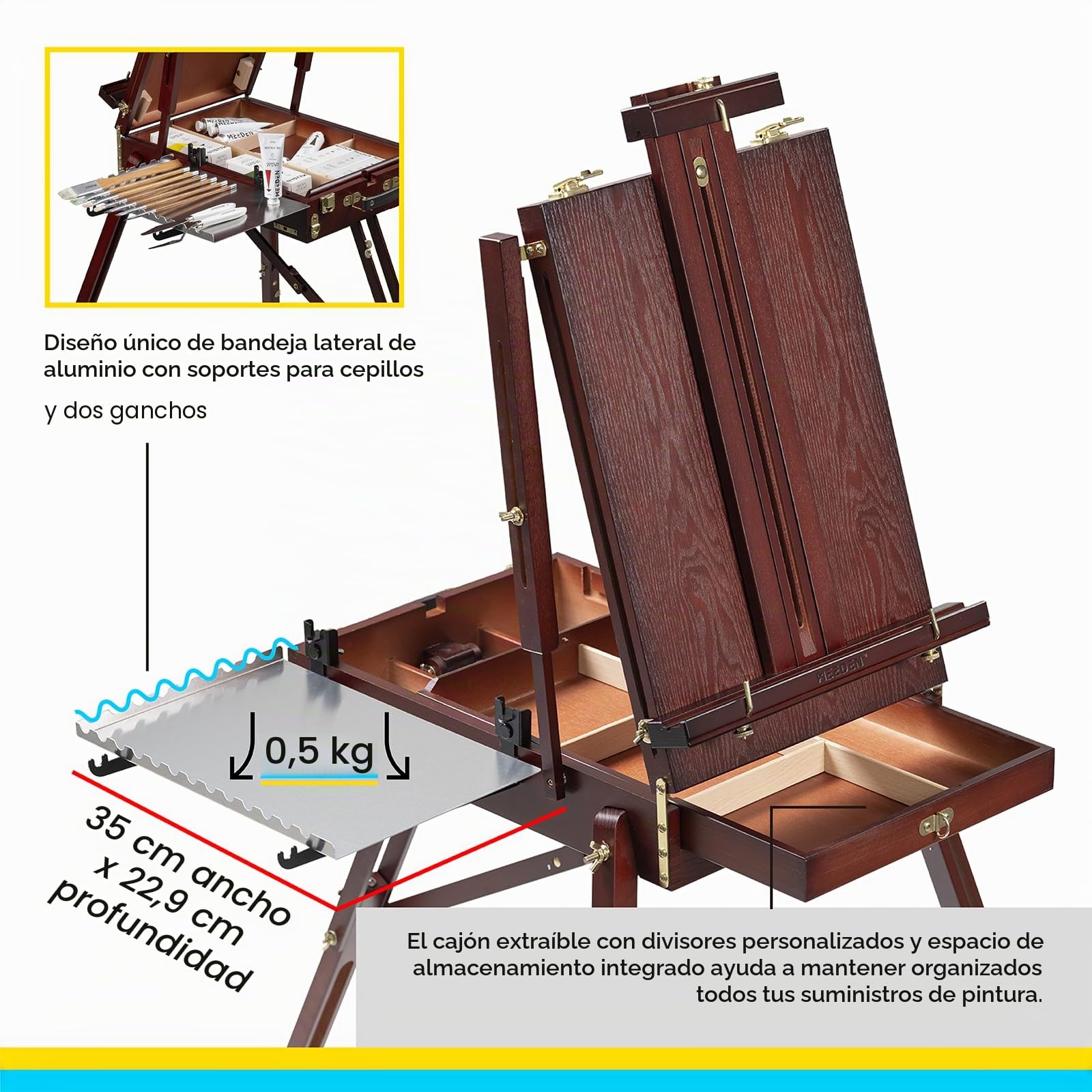 MEEDEN Caballete Francés: Caballete Plein Air, Caballete de Arte para Adultos, Caballete de Viaje, Caballete de Artista Portátil para Pintura al Aire Libre