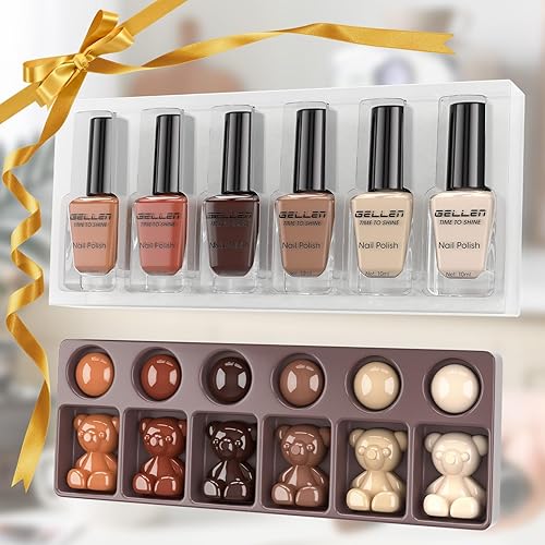 Miniatura 3 de GELLEN Juego de Esmalte de Uñas Marrón Chocolate, Esmalte de Uñas Regular Marrón para Otoño Invierno, Secado Rápido al Aire 6 Colores para Uñas de