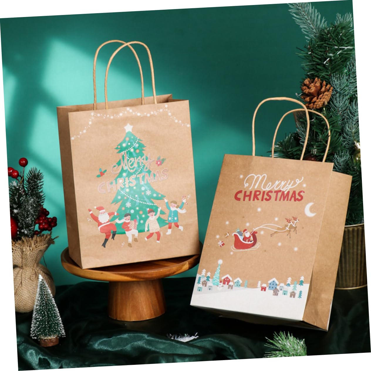 Hoement 25pezzi Bors Carta Natalizie Sacchetti Con Manici Per Caramelle Snack e Piccoli Regali Design Festivo Con Motivi Di Natale Materiale Sicuro Qualità