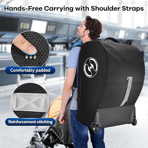 Miniatura 4 de YOREPEK Mochila de viaje para asiento de automóvil infantil con ruedas, se adapta a cochecito de asiento de automóvil Doona, bolsas acolchadas para