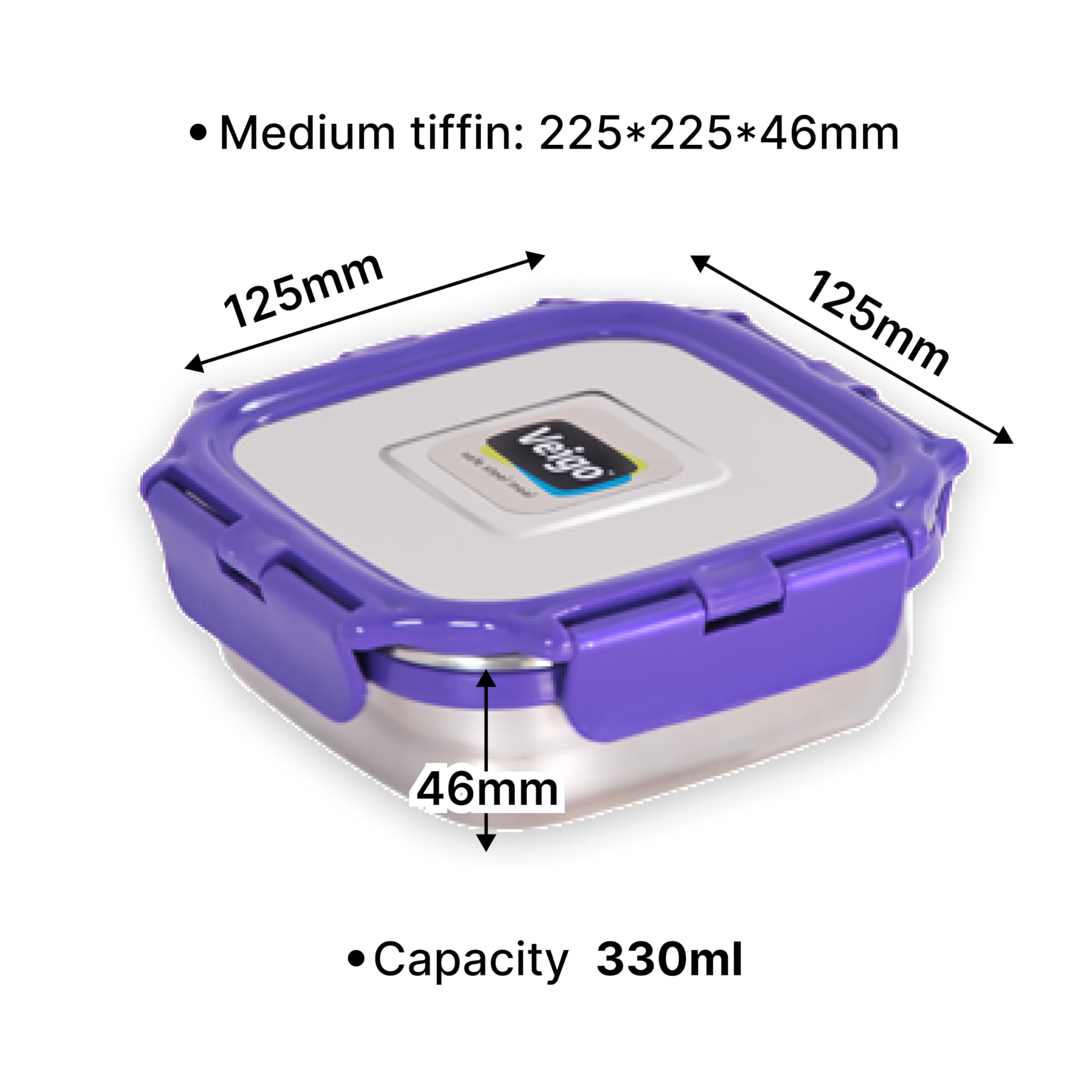 Veigo Original Stainless Steel Snack Box 300 ml, Airtight Leakproof Kids Snacks Box for School & Office, Freezer Dishwasher Safe, Silicone Ring Polymer Frame, Safe Lid Lock, Compact Lunch Box - Purple 2