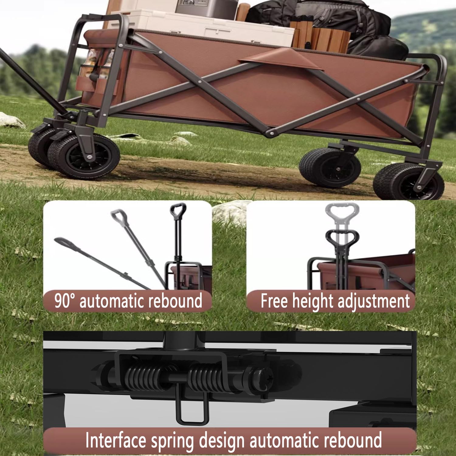 Carrello Spiaggia Ruote Grandi Carrello Pieghevole Trasporto con Ruote Rimovibili Braccioli Regolabili e Tasche Laterali per Rimorchio Giardino Campeggio all'aperto Ogni Tipo di Terreno
