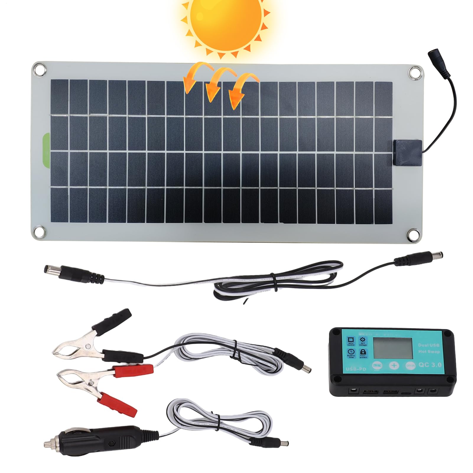 Caricabatteria solare per auto – Caricatore solare 42 x 20 cm | manutenzione batteria energetica 12 V, ricarica facile da collegare, alimentazione portatile per accessori | e furgoni per