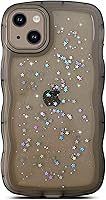 Vista 1 de Qokey para iPhone 14 Plus Funda de 6.7" con diseño de borde ondulado rizado, transparente, con purpurina, brillo, estrellas, brillante, lindo