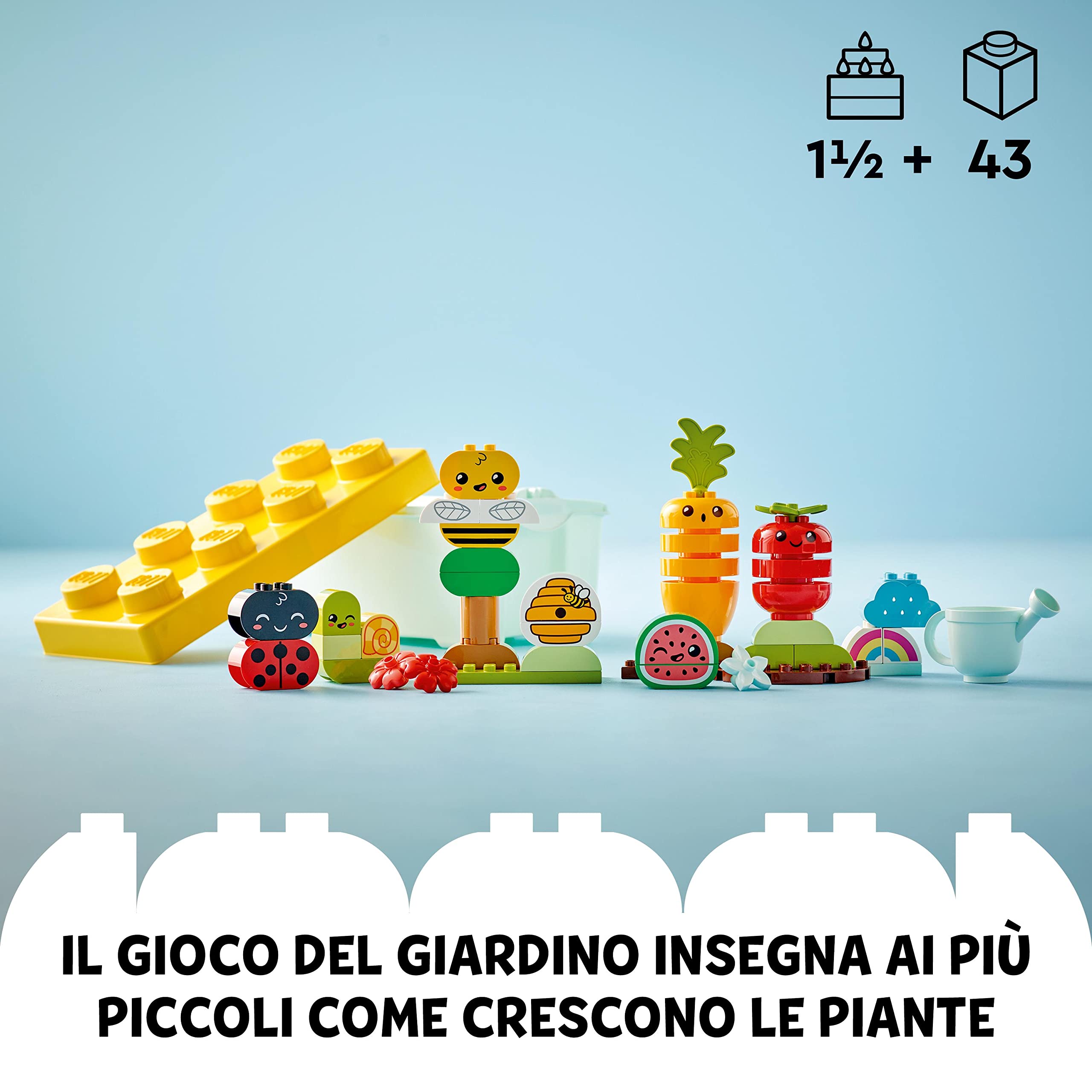 LEGO 10984 DUPLO My First Giardino Biologico, Giochi Educativi e Impilabili per Neonati e Bambini da 1,5 Anni in su, con Coccinella, Ape, Frutta e Verdura