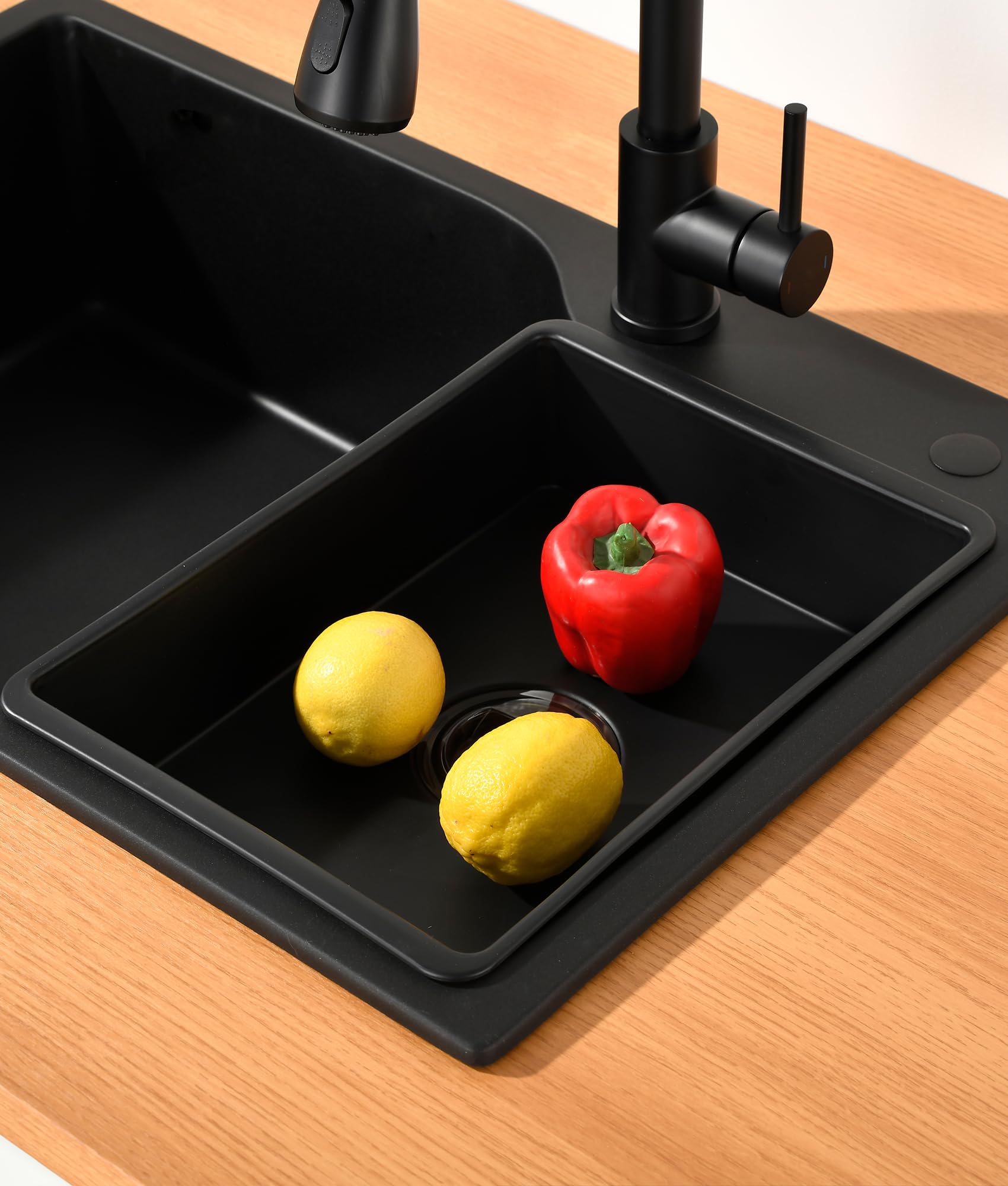 Évier de Cuisine Noir en Granit, Evier Cuisine 1 Bac 70 x 45 cm, Avec Bac Intérieur de Rechange et Vidange, Évier Cuisine Adaptable aux Meubles Bas à Partir de 80 cm de Largeur