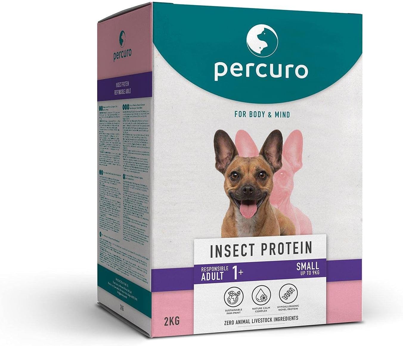 Percuro, 2Kg Adult Small Breed, Dry Hypoallergenic Dog Food for Healthy Body & Mind, No Animal Livestock Ingredients, Hypoallergenic Insect Protein, No Artificial Additives, Sustainable
