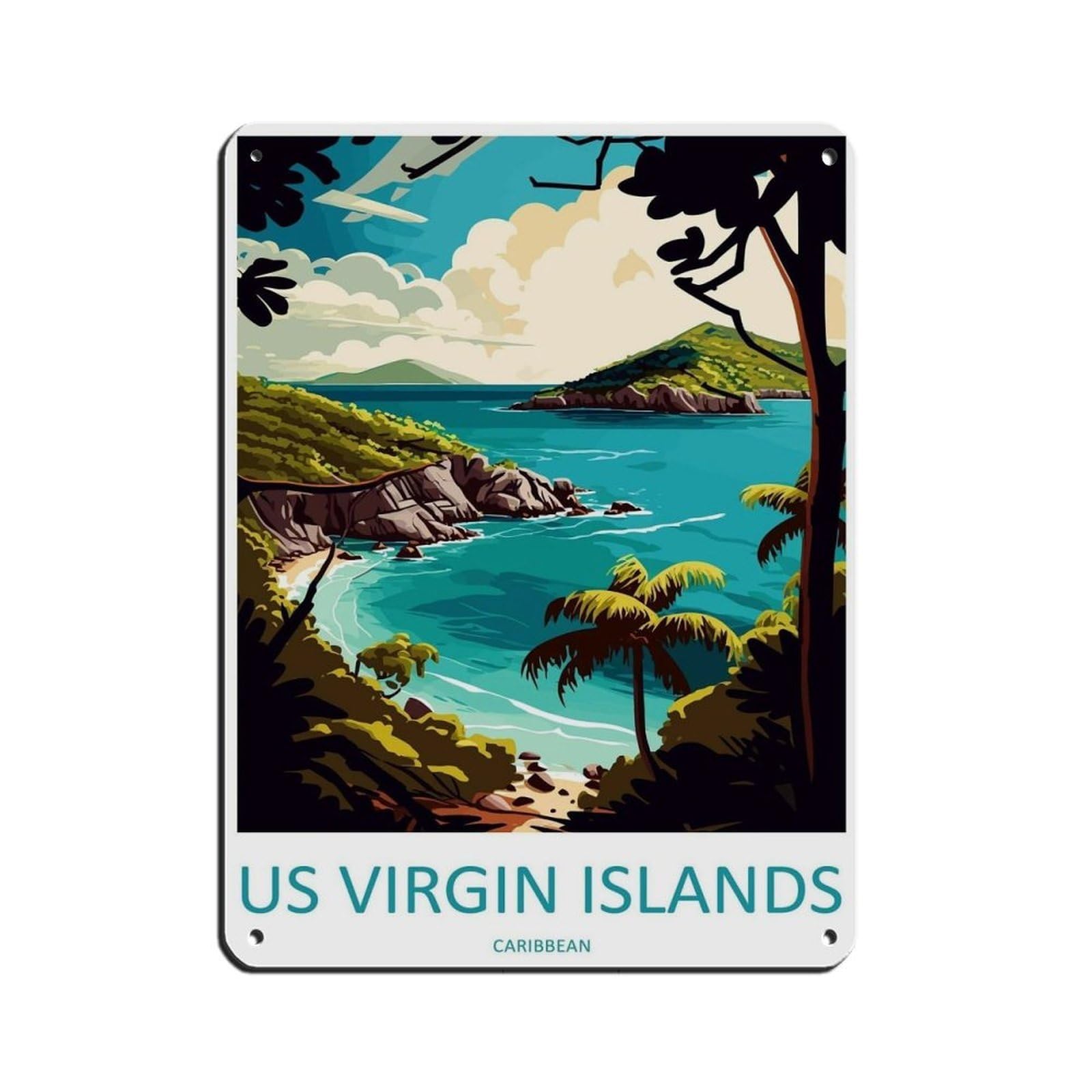 US Virgin Islands Travel Art Caribbean Retro Poster Metal Tin Sign Chic Art Retro Iron Painting Bar People Cave Cafe Family Garage Poster Wall Decoration 12x16inch(30x40cm)