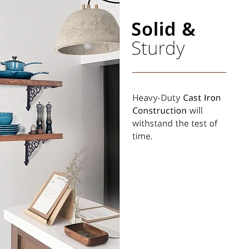 Miniatura 5 de NACH Soportes decorativos para estantes, paquete de 4 unidades de 6 x 1.3 x 6 pulgadas, soporte de estante de hierro fundido negro, soportes de