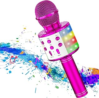 2600mAh Wireless Bluetooth Karaoke Microphone, Rechargeable Battery, Colorful LED Lights, Portable Handheld Mic Speaker Ma...