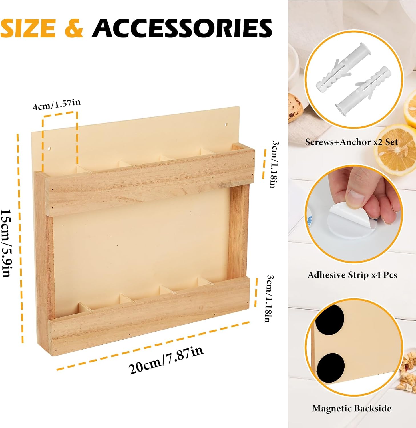 Wooden Straw Holder with Double Sided Adhesive Tape Wooden Straw Organizer Straws Dispenser Reusable Tumbler Straws Storage Container for Counter Kitchen Cupboards - Image 2