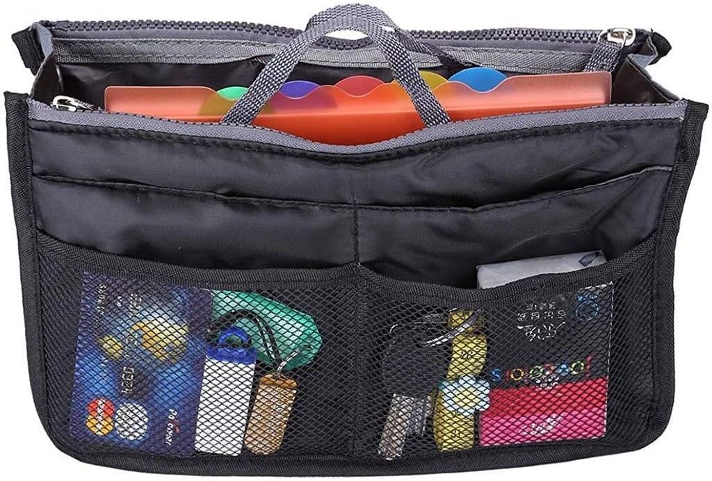 Organizer da borsa Verde – insert bag multi tasche in nylon con cerniera e rete – porta oggetti interno borsa donna borsetta beauty case trucco divisore viaggio