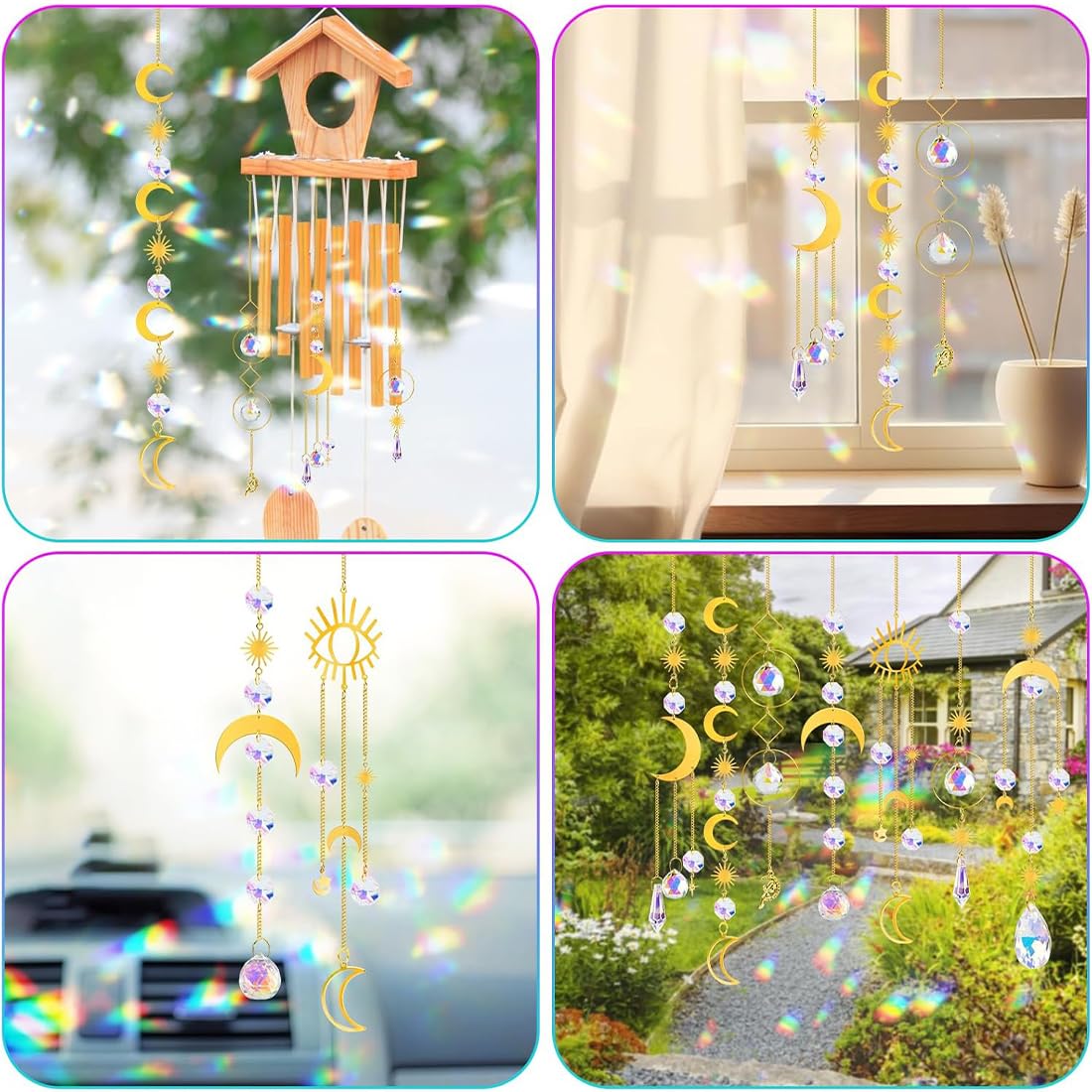 Aililong Set di 6 acchiappasole in cristallo, effetto arcobaleno, per finestre, giardino, matrimoni e feste, ornamenti da appendere come scacciapensi a vento