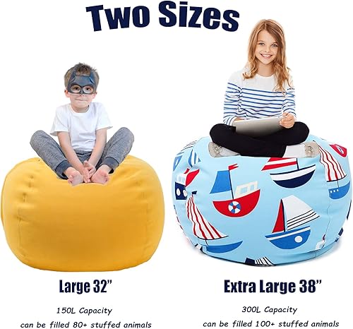 Miniatura 7 de Funda para puf de almacenamiento de animales de peluche para niños y niñas, organizador de almacenamiento de juguetes extra grande, puf sin relleno