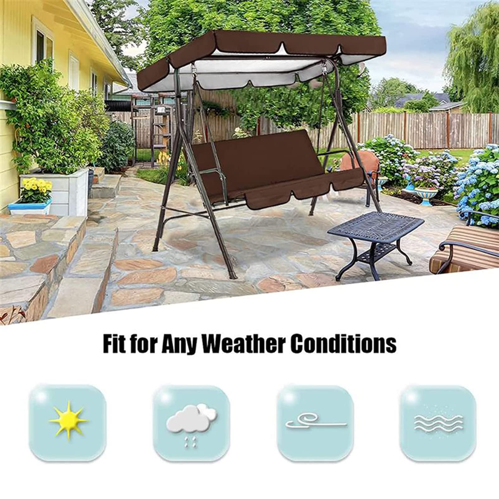 Fodera per Cuscino Altalena da Patio, Set di Copertura Tetto E Sedile Dondolo A 2-3 Posti, Impermeabile Anti-UV Fodera Dell'Altalena per Tettuccio Parasole (190x132x15cm/75x52x6'',Nero)