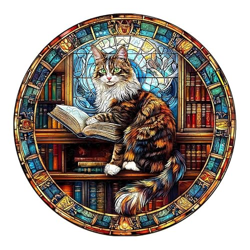 Jigfoxy Wooden Puzzle for Adults, Maine Cat Wooden Jigsaw Puzzles for Adult, Unique Animal Shape Wood Cut Puzzles, Christmas Thanksgiving Gifts for Friends Family (S-8.5 * 8.5in-100pcs)