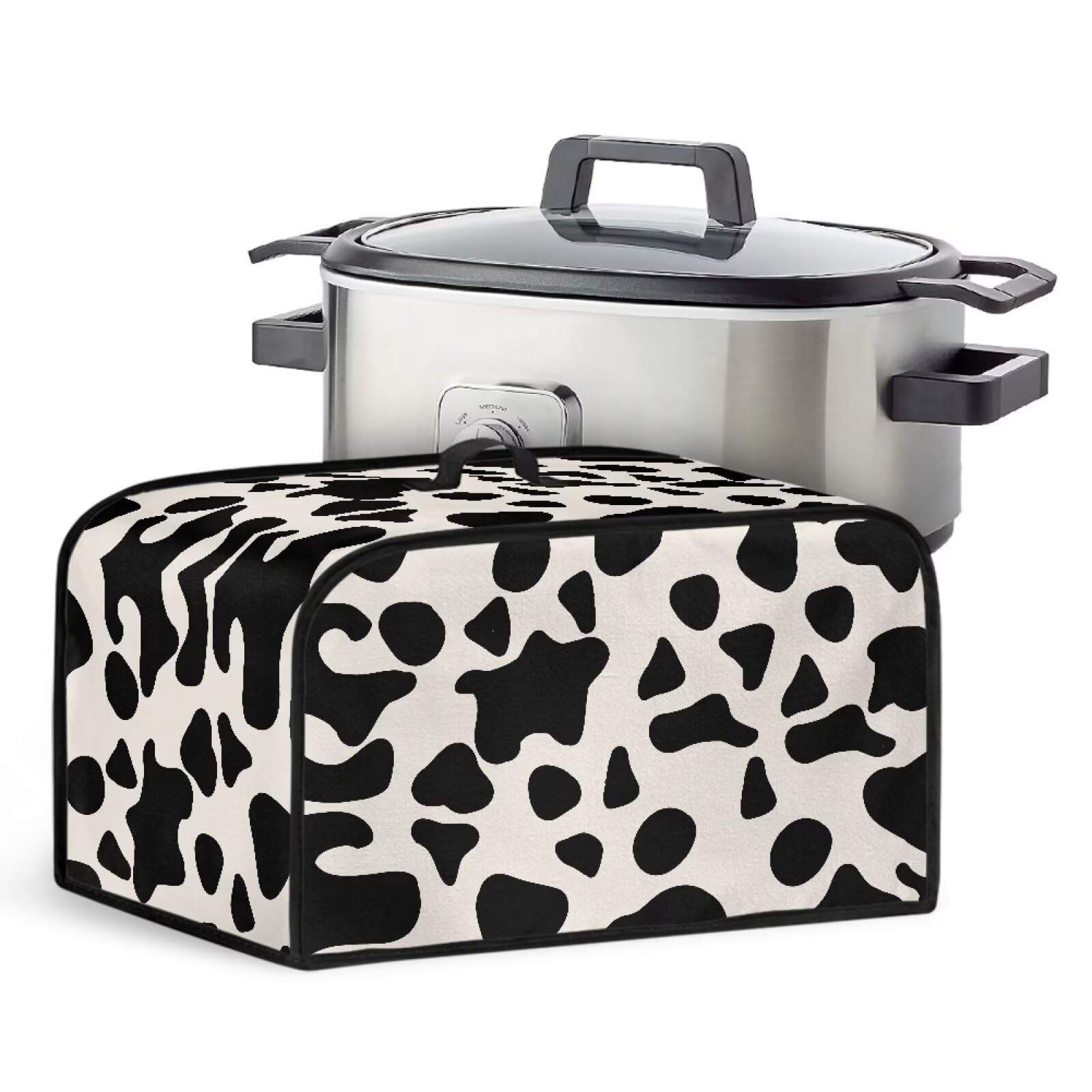 LJMKZJN Slow Cooker Dust Cover Top Handle and Storage Pockets Dust Covers Air Fryer Cover Compatible with Most Slow Cooker Oval Pot Cover for Home Kitchen Dining Room Decor, Cow Print