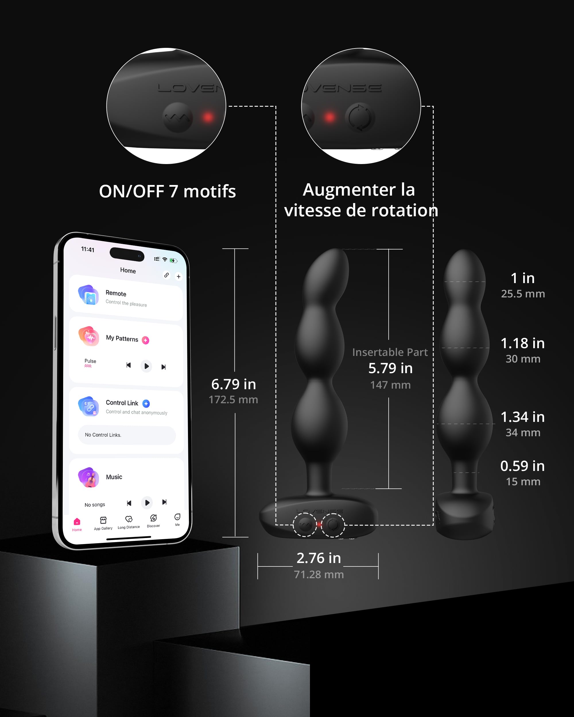 LOVENSE Ridge Plug Anal Vibrant Stimulateur Prostate Homme | Contrôle à distance via application, 360° rotation bidirectionnelle, billes progressives, base flexible, étanche IPX7