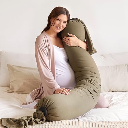 bbhugme Almohada corporal para embarazo, textiles certificados no tóxicos, soporte ajustable de cuerpo completo para dormir, funda de jersey suave,