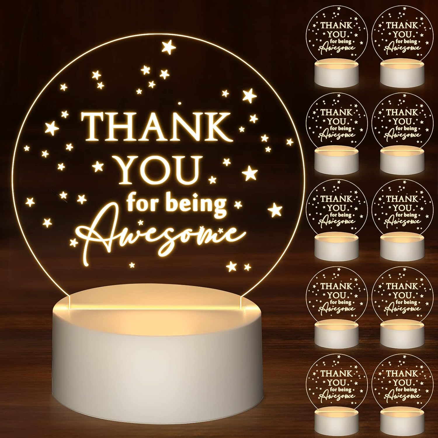 Sumind 10 Pcs Thank You Gifts in Bulk Teacher's Day Gift Employee Coworker Appreciation Acrylic Night Light LED Engraved Lamp with Base for Volunteer Team Staff Social Work Medical Assistant Nurse